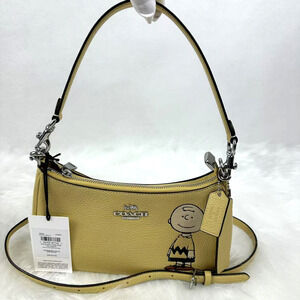 Coach X Peanuts Teri Shoulder Bag With Charlie Brown In Leather/Hay CBJ83 NWT